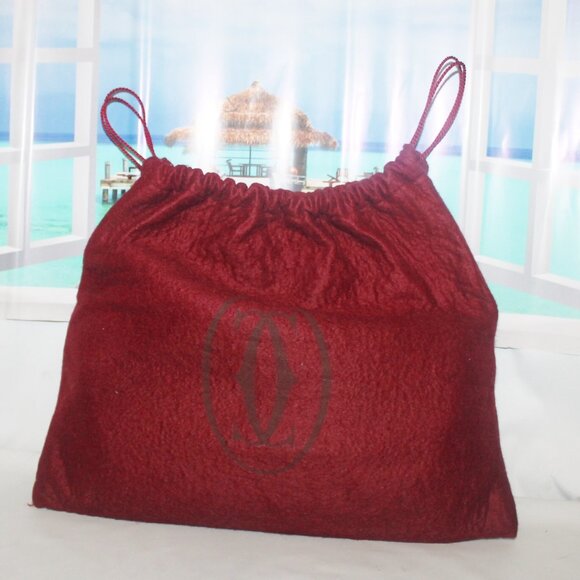 New Auth Luxury CARTIER Mastline Merlot Leather Clutch Bag Handbag w Duster - Picture 9 of 12